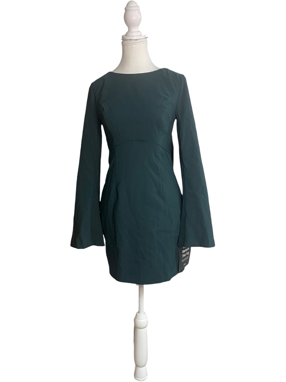 Lulus Elegant Cutie Bow Long Sleeve Backless Mini Dress Emerald Green